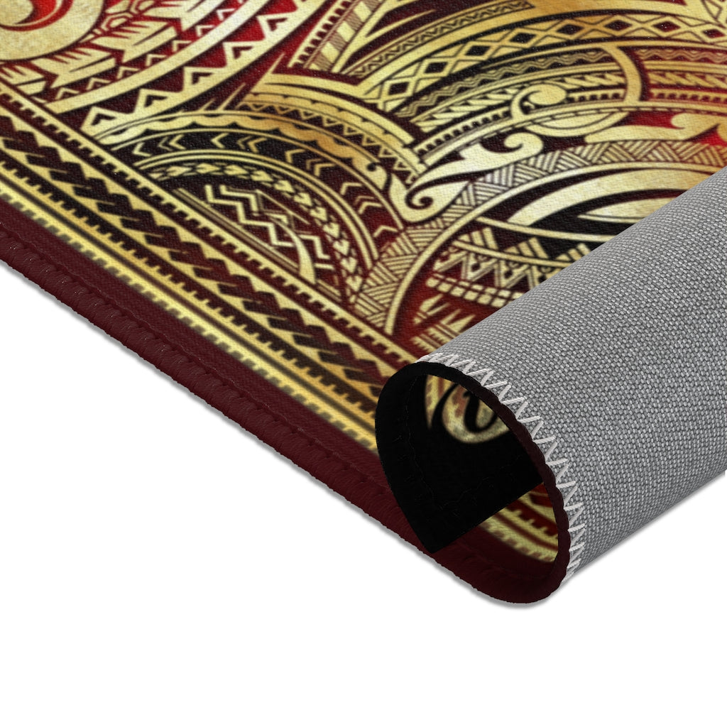 Polynesian Art Maroon Area Rug Decorative Carpet, Available in 3 sizes | 100531
