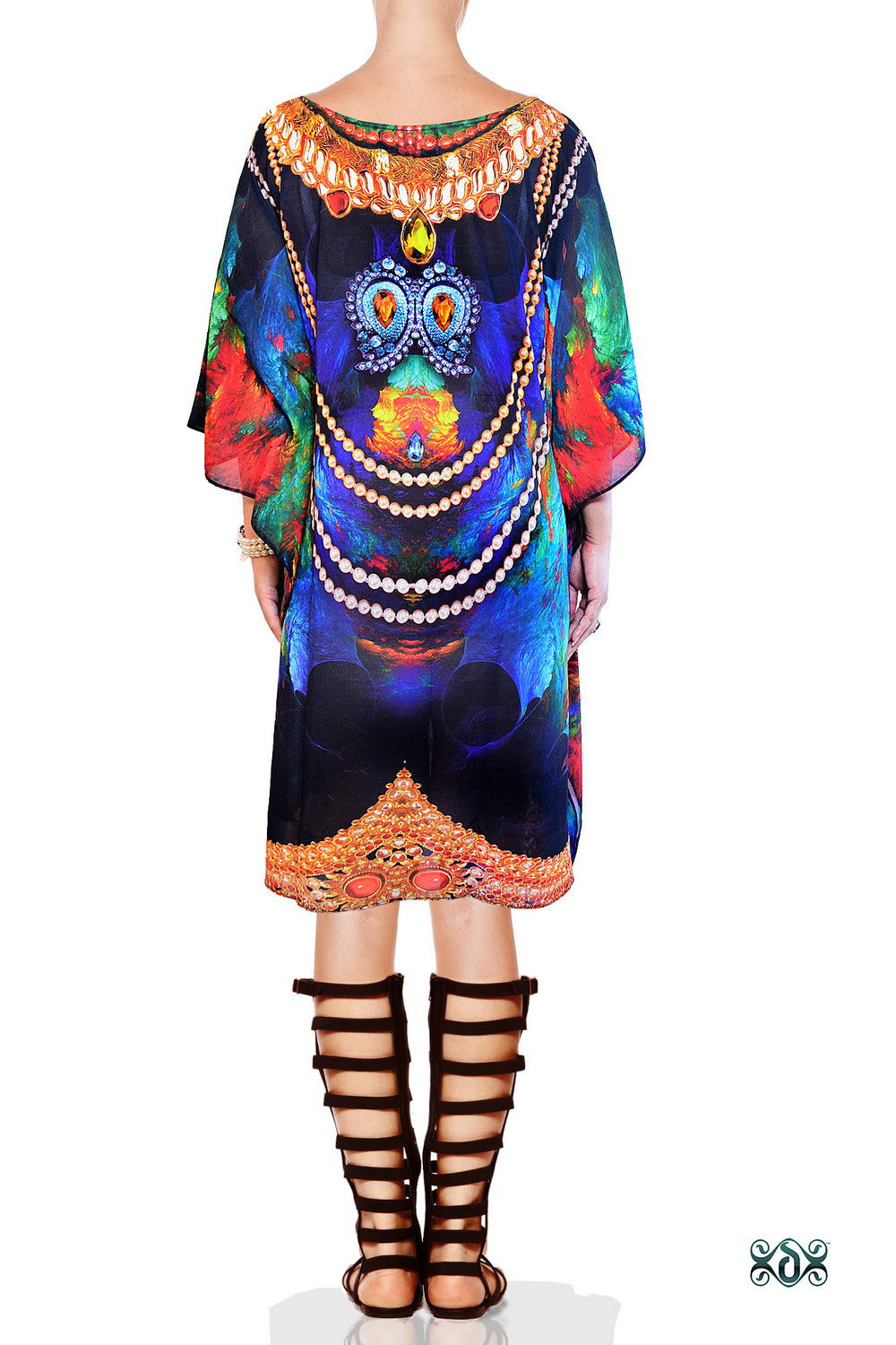 NATURE MORTE Colourful Feathers Pure Silk Short Devarshy Kaftan - 002.