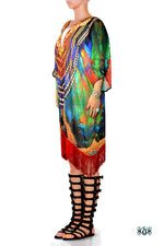 NATURE MORTE Colourful feathers Devarshy Fringes Short Kimono Jacket - 002