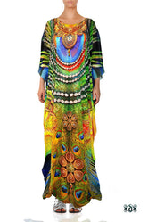 NATURE MORTE Royal Peacock Crystals Embellished Long Devarshy Kaftan - 003
