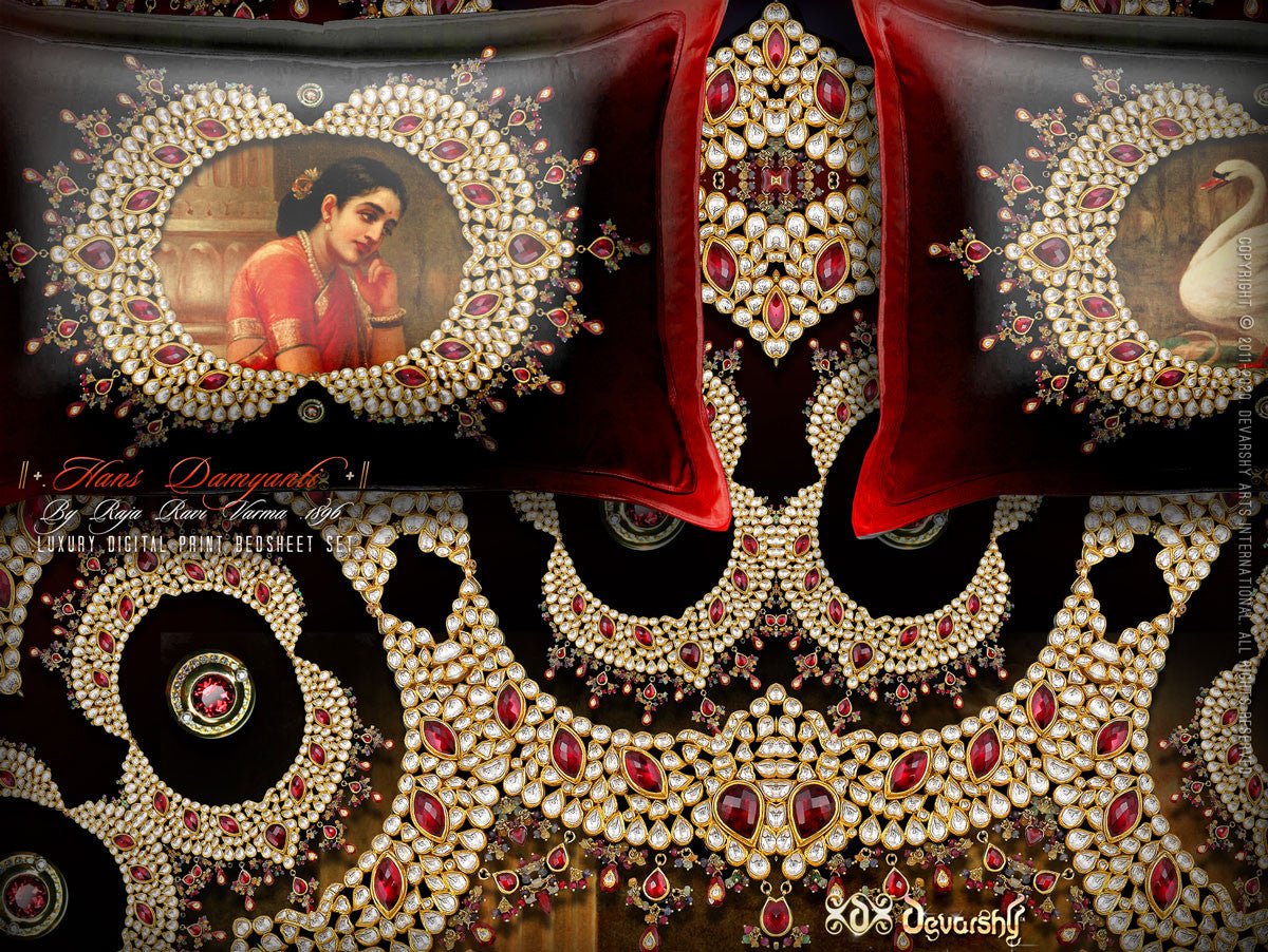 Digital print Hans Damyanti Devarshy Designer kingsize Bed sheet Set , Home Decor - DEVARSHY, DEVARSHY
 - 2