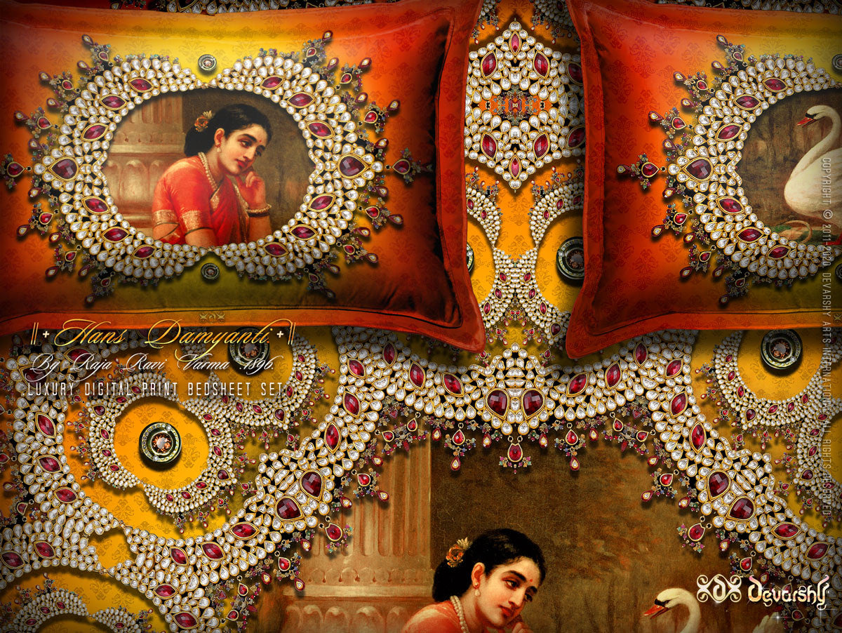 Digital print Hans Damyanti Devarshy Designer kingsize Bed sheet Set , Home Decor - DEVARSHY, DEVARSHY
 - 4