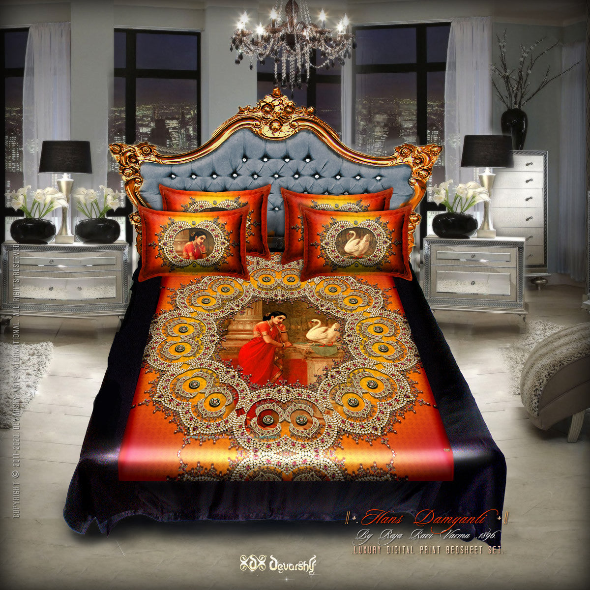 Digital print Hans Damyanti Devarshy Designer kingsize Bed sheet Set , Home Decor - DEVARSHY, DEVARSHY
 - 3