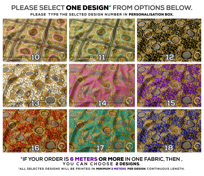 Golden Medallion Apparel Fabric 3Meters+, 9 Designs | 8 Fabrics Option | Baroque Fabric By the Yard | 031