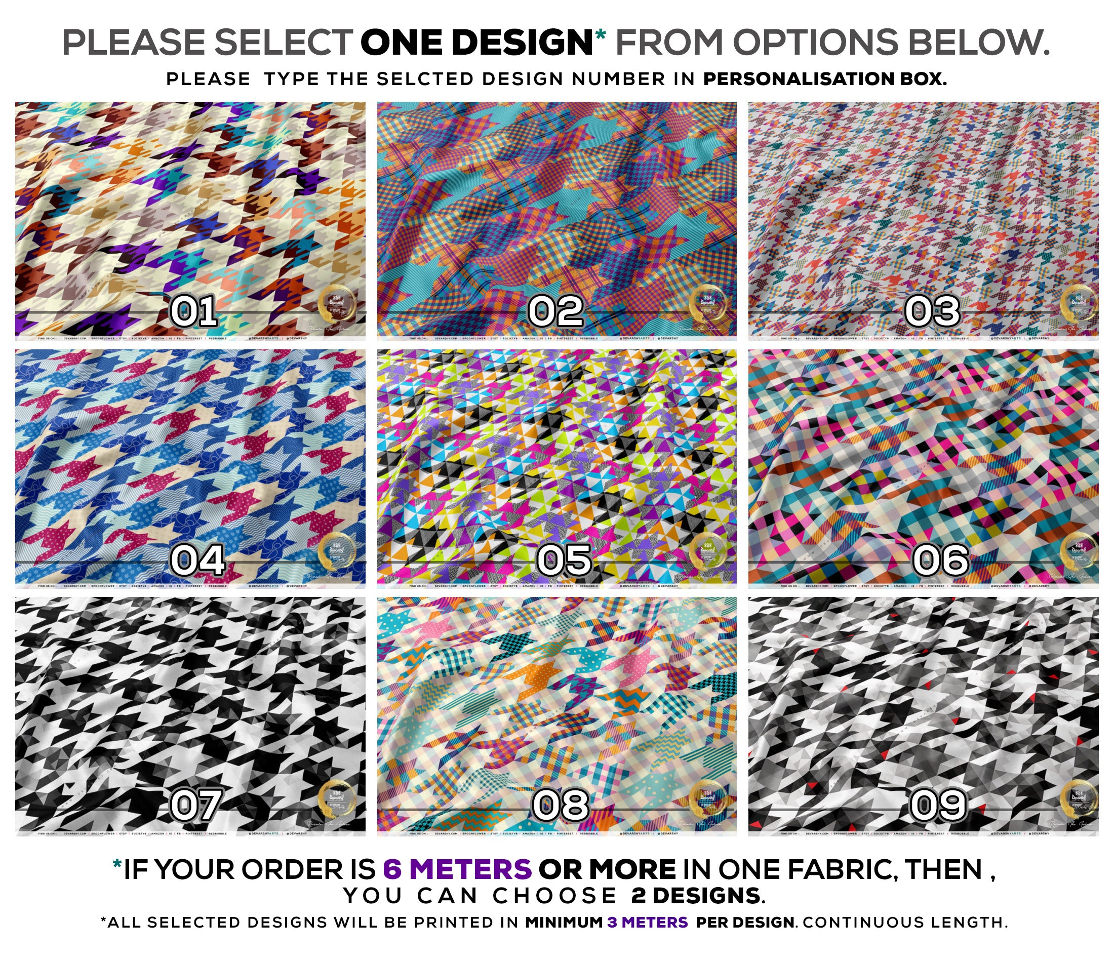 HOUNDSTOOTH Apparel Fabric 3Meters+, 9 Designs | 8 Fabrics Option | Checks Fabric By the Yard | 032