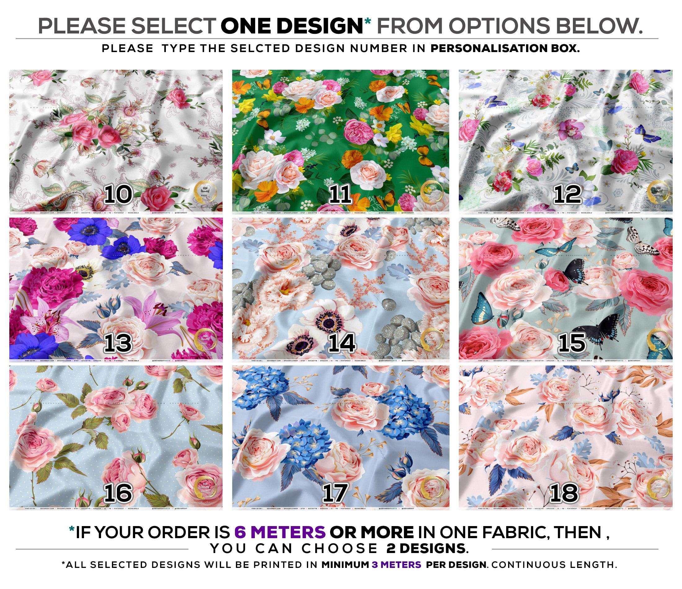 Pink Florals Apparel Fabric 3Meters+, 9 Designs | 8 Fabrics Option | Fabric By the Yard | D20135
