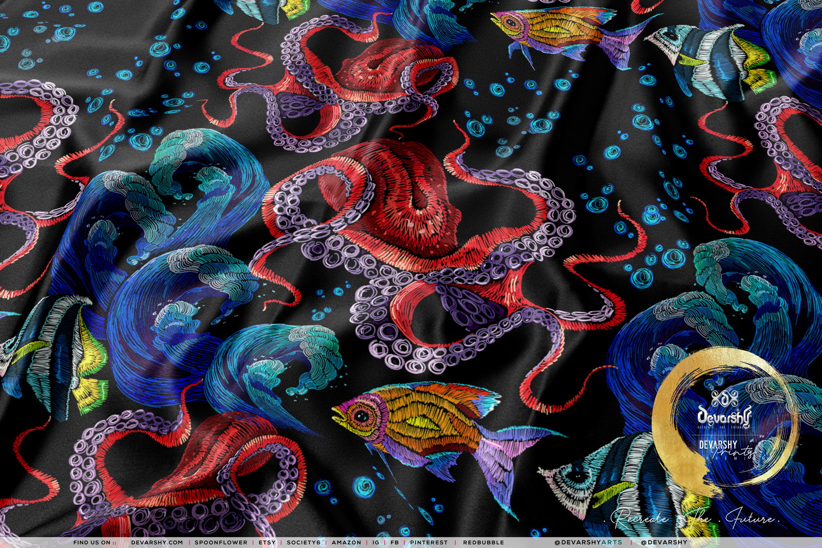 OCTOPUS Upholstery Fabric 3meters 4 Colors & 12 Furnishing Fabrics Underwater Fabric By the Yard | D20025