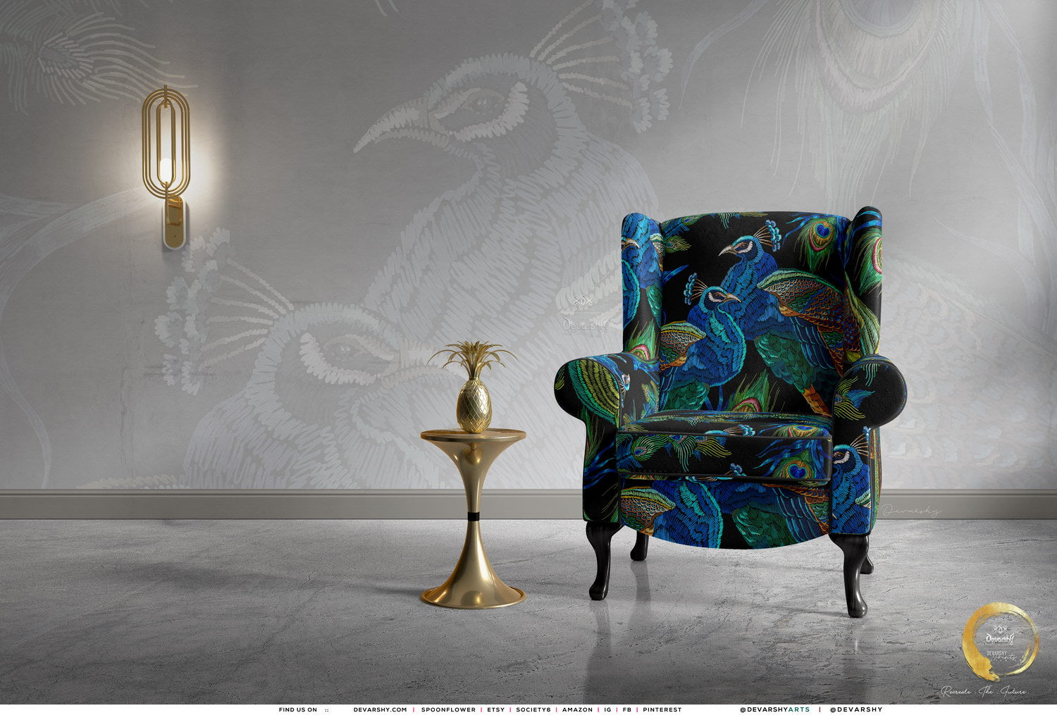 PEACOCK Print Upholstery Fabric 3meters 4 Colors & 12 Furnishing Fabrics Peacock Fabric By the Yard | D20029