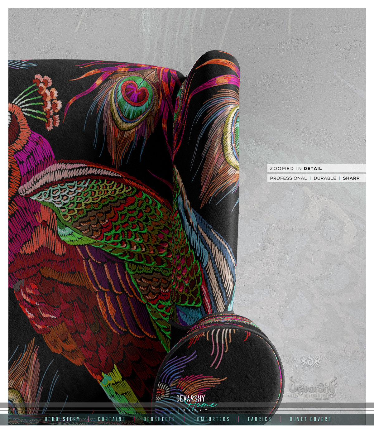 PEACOCK Print Upholstery Fabric 3meters 4 Colors & 12 Furnishing Fabrics Peacock Fabric By the Yard | D20029