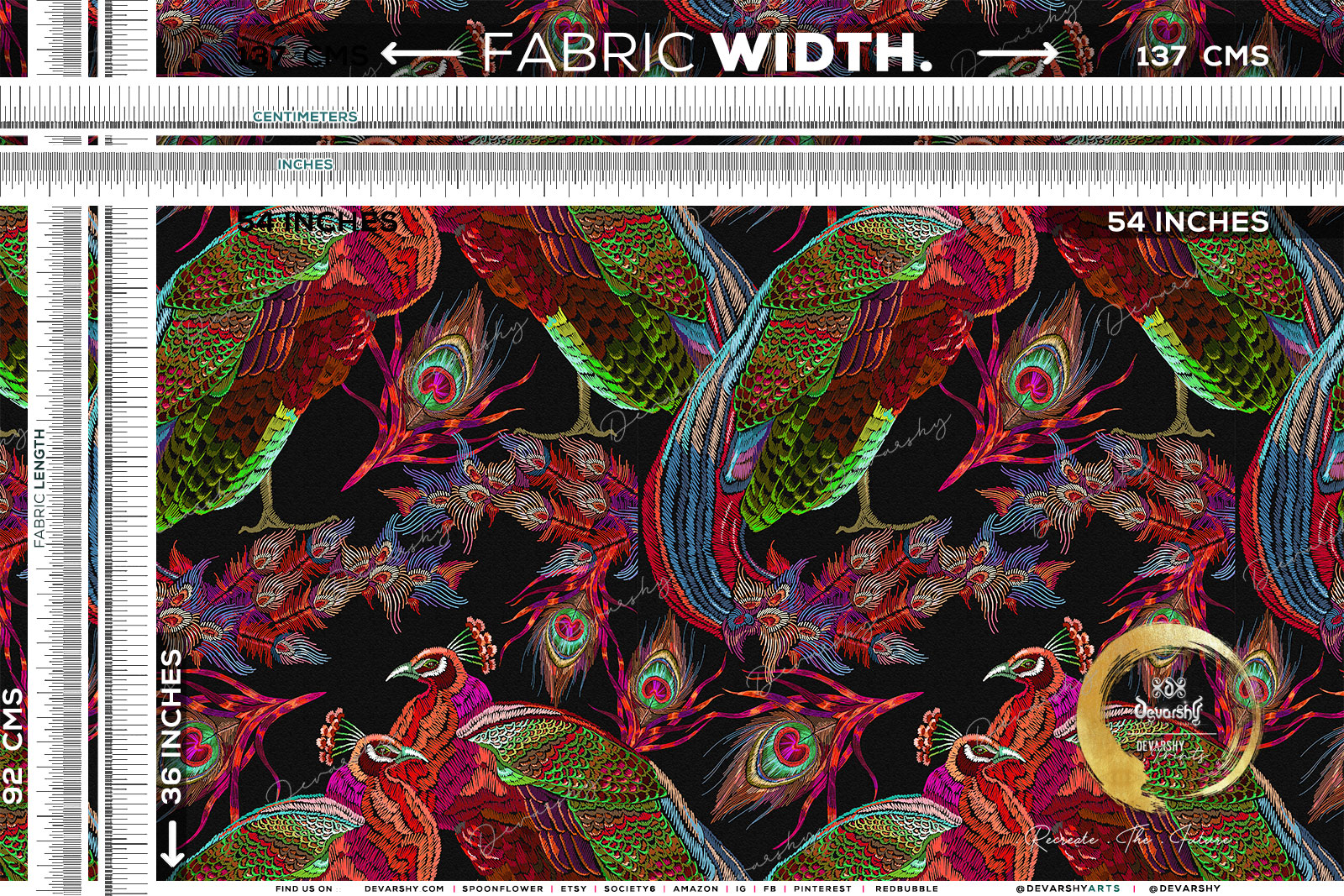 PEACOCK Print Upholstery Fabric 3meters 4 Colors & 12 Furnishing Fabrics Peacock Fabric By the Yard | D20029
