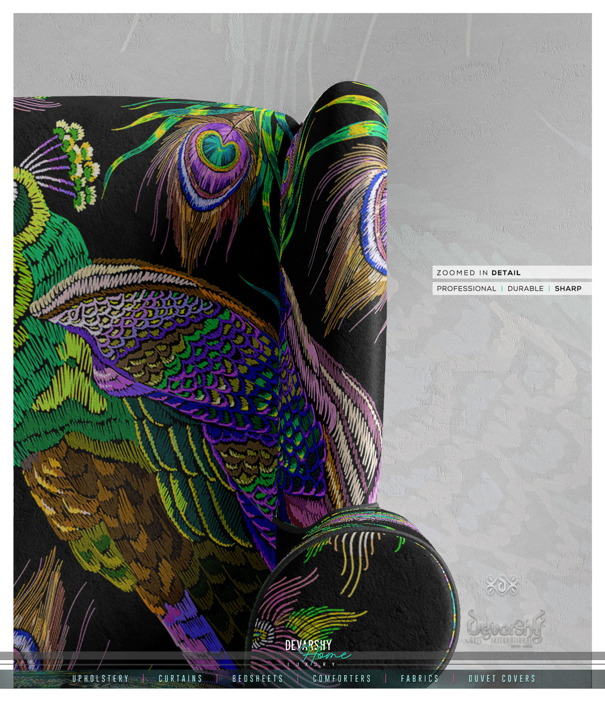 PEACOCK Print Upholstery Fabric 3meters 4 Colors & 12 Furnishing Fabrics Peacock Fabric By the Yard | D20029