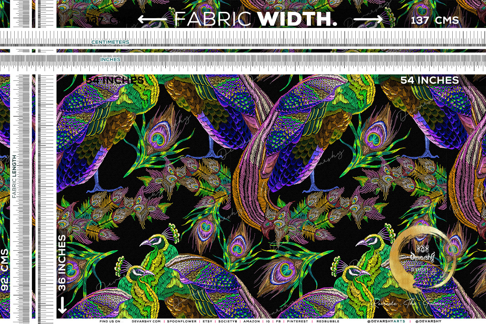 PEACOCK Print Upholstery Fabric 3meters 4 Colors & 12 Furnishing Fabrics Peacock Fabric By the Yard | D20029