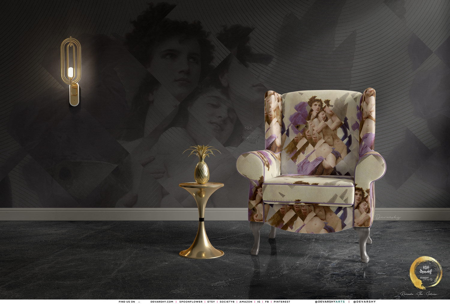 Abduction of Psyche Upholstery Fabric 3meters 4 Designs & 12 Fabric Options Art Furnishing Fabrics by the Yard | D20057