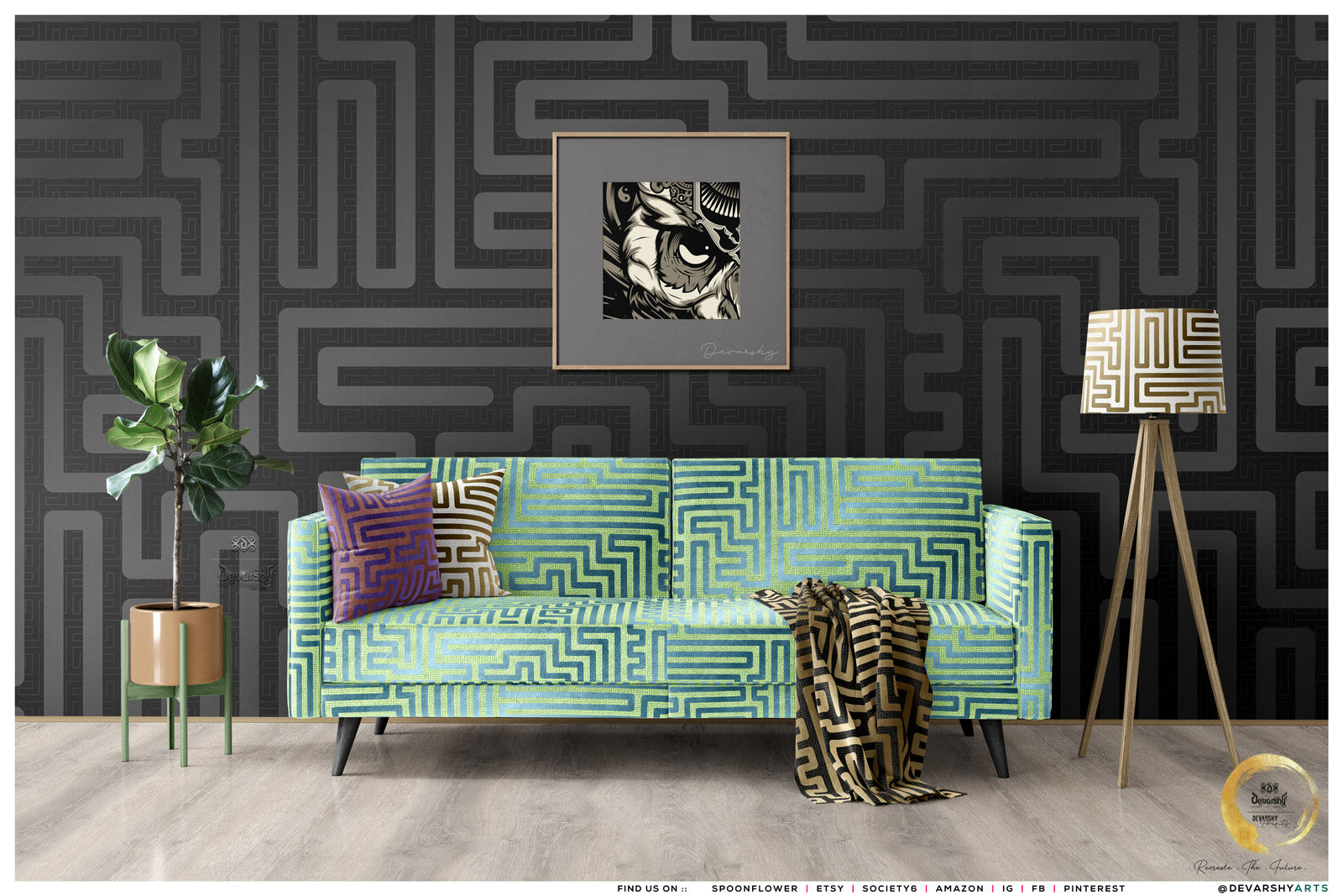 THE MAZE Upholstery Fabric 3meters 4 Colors & 12 Furnishing Fabrics Abstract Striped Fabric by the yard | D20093