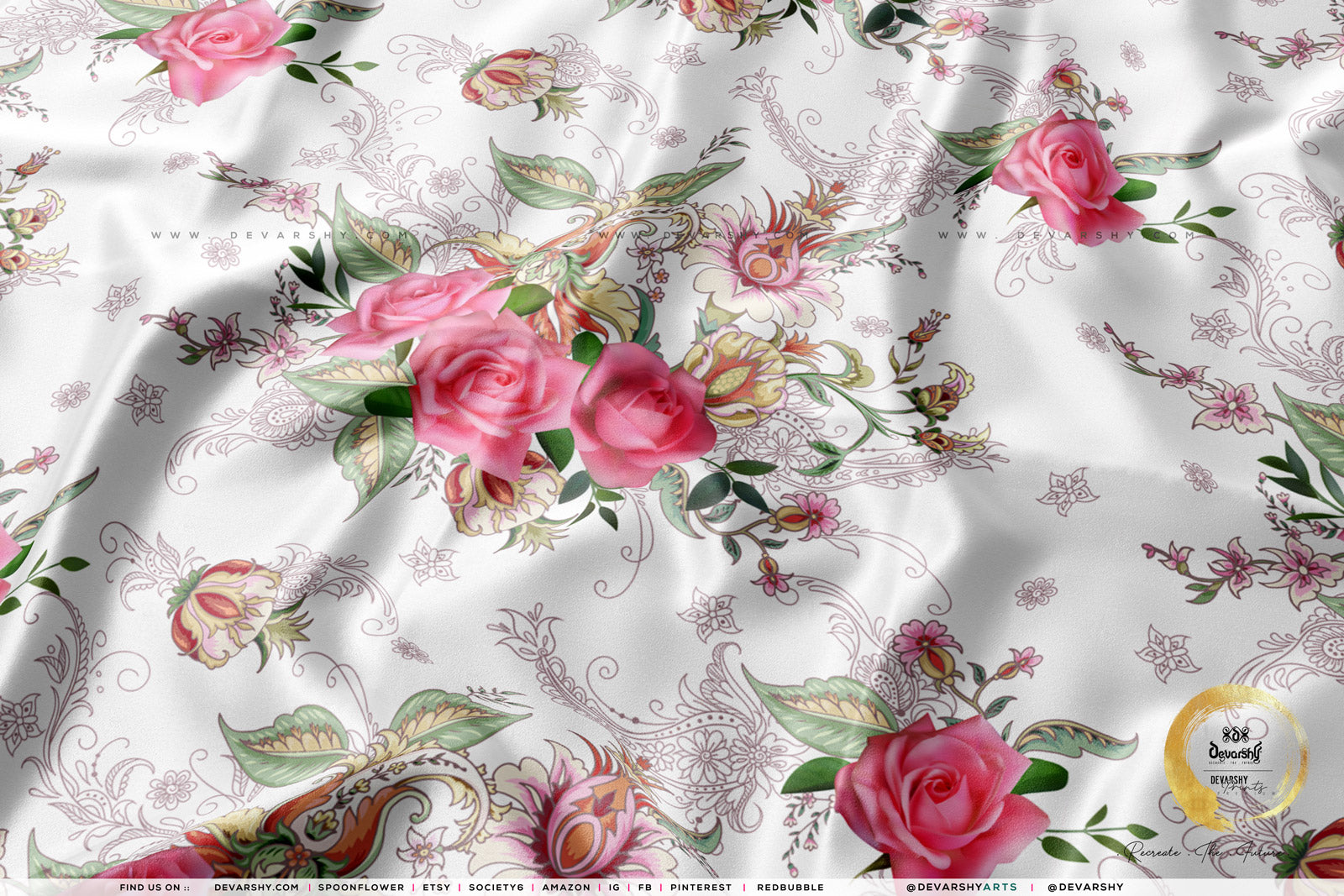 Pink Florals Apparel Fabric 3Meters+, 9 Designs | 8 Fabrics Option | Fabric By the Yard | D20135