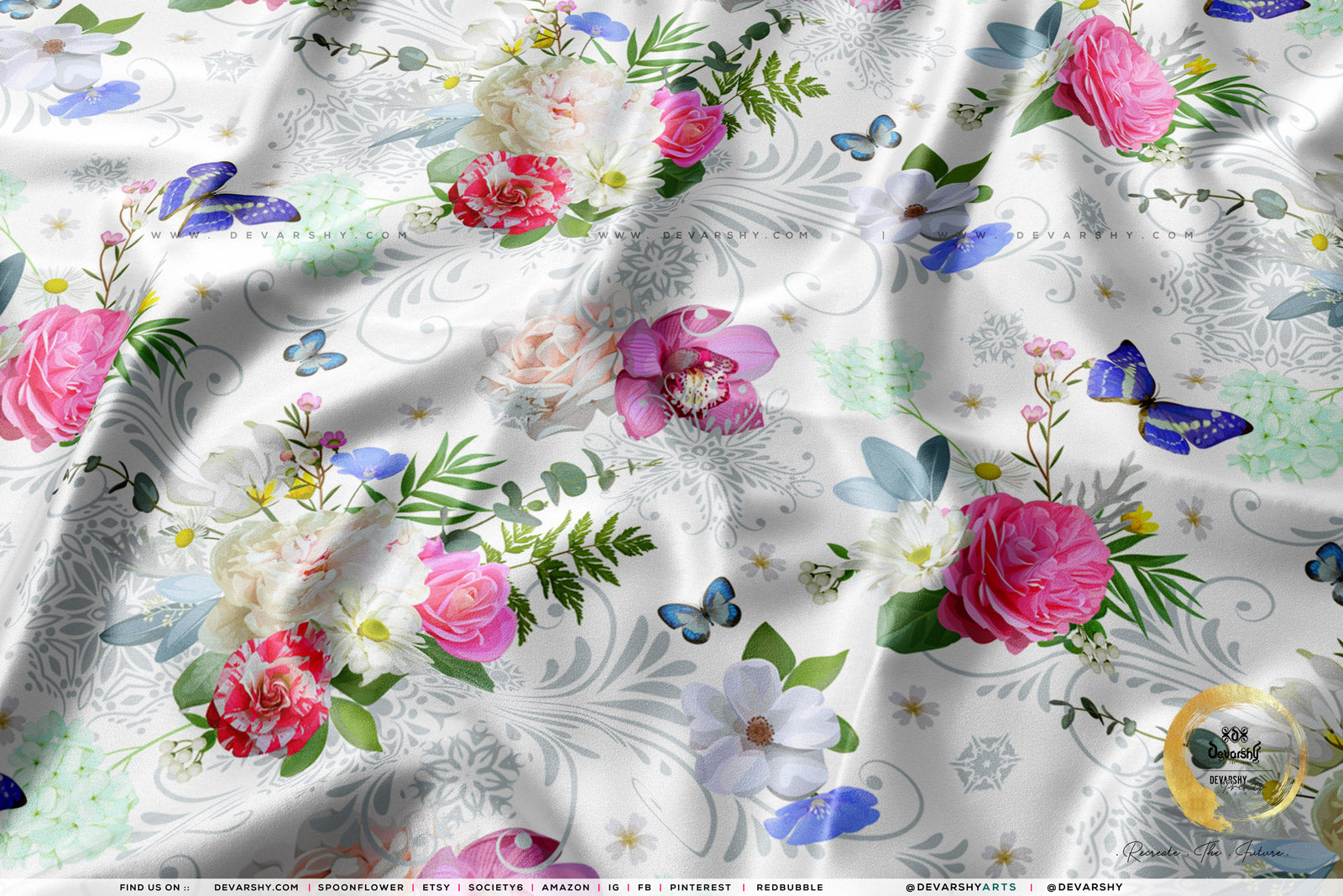 Pink Florals Apparel Fabric 3Meters+, 9 Designs | 8 Fabrics Option | Fabric By the Yard | D20135