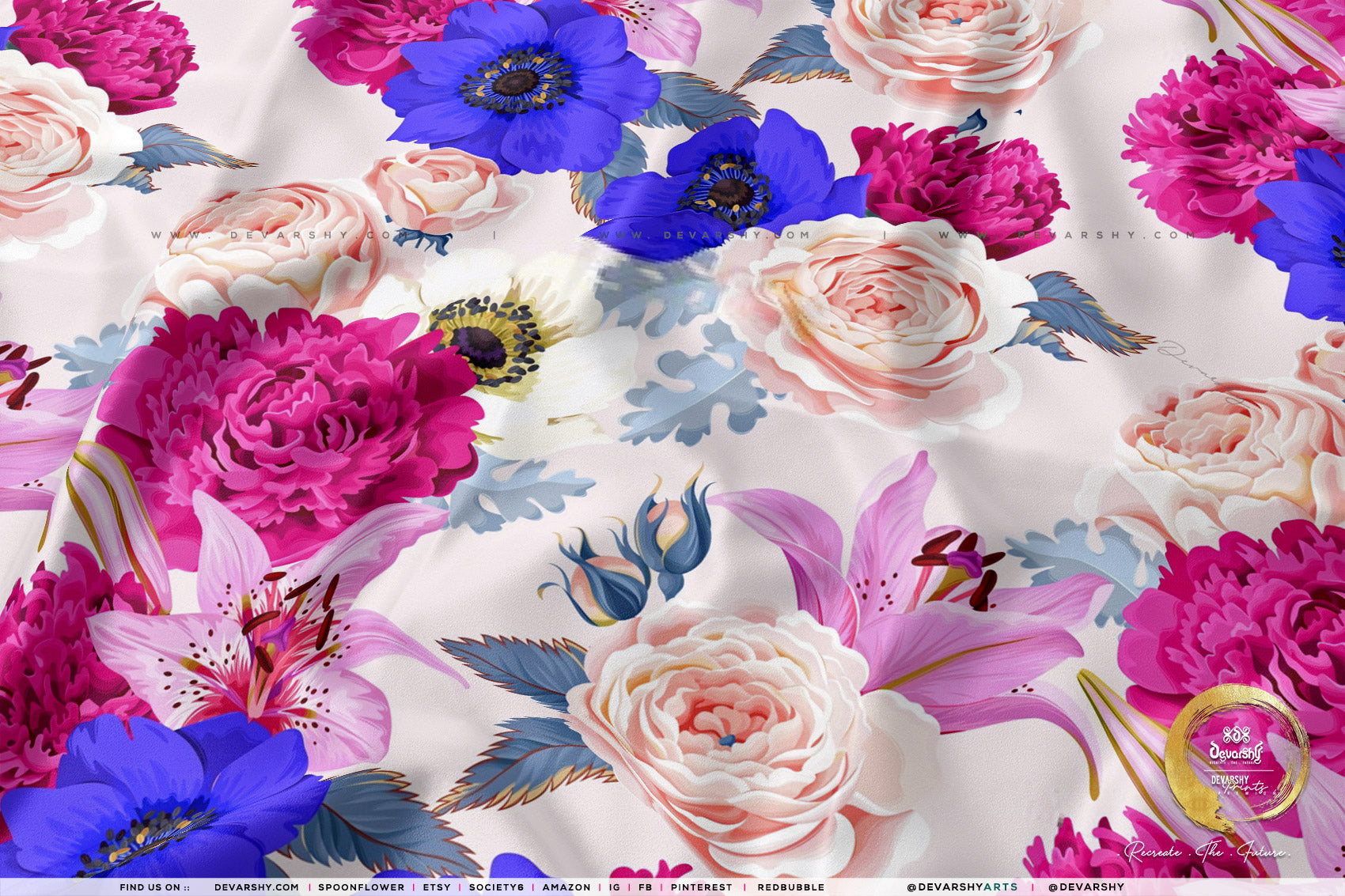 Pink Florals Apparel Fabric 3Meters+, 9 Designs | 8 Fabrics Option | Fabric By the Yard | D20135