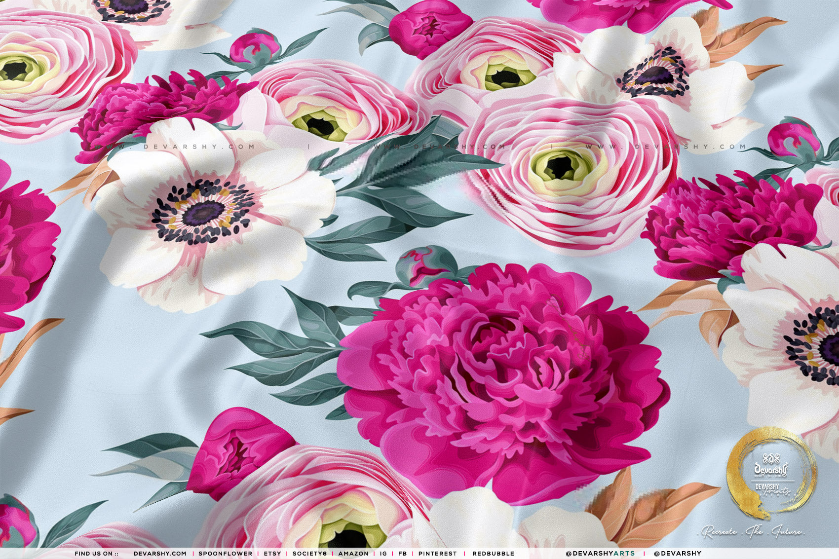 Roses Apparel Fabric 3Meters+, 9 Designs | 8 Fabrics Option | Fabric By the Yard | D20134