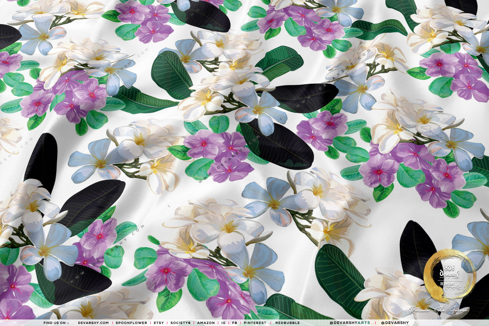 Flowers Apparel Fabric 3Meters+, 9 Designs | 8 Fabrics Option | Fabric By the Yard | D20152