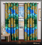Turquoise Ornate Premium Curtain Panel, Heavy Blackout Curtain, 2 Fabrics Options - 1025B
