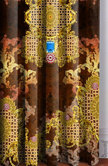 BAROQUE Ornate Brown Premium Curtain Panel, 2 Fabrics - 1025C.