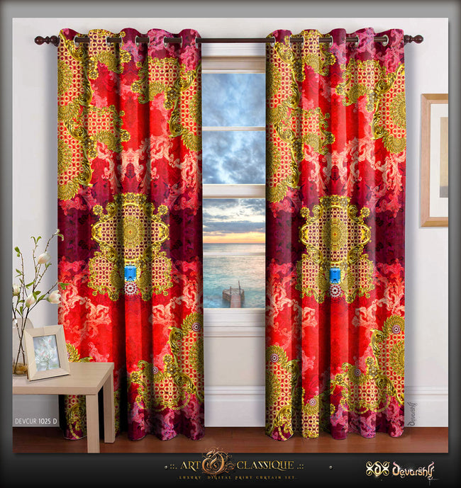 BAROQUE Ornate Scarlet Heavy Curtain Panel, 2 Fabrics - 1025D.