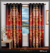 Medallion Royal Red Premium Curtain Panel, Luxurious Heavy Satin Curtain - 1028A