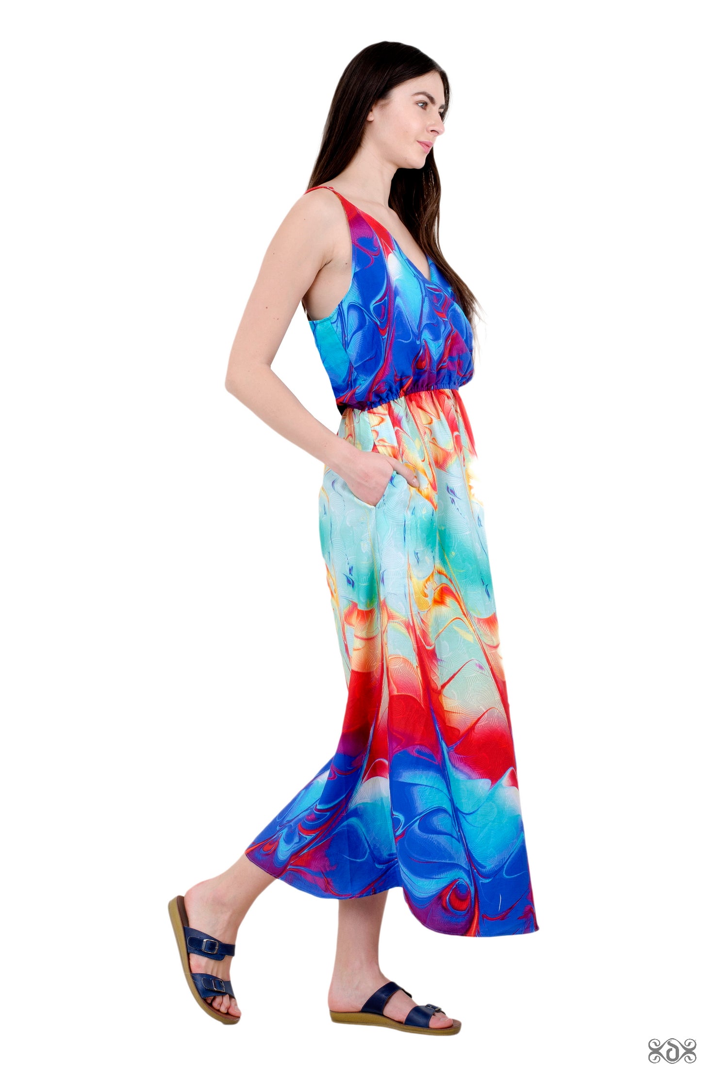 AERO-TERRANIUS Stormy Waves Devarshy Pure Cotton Long Strap Dress