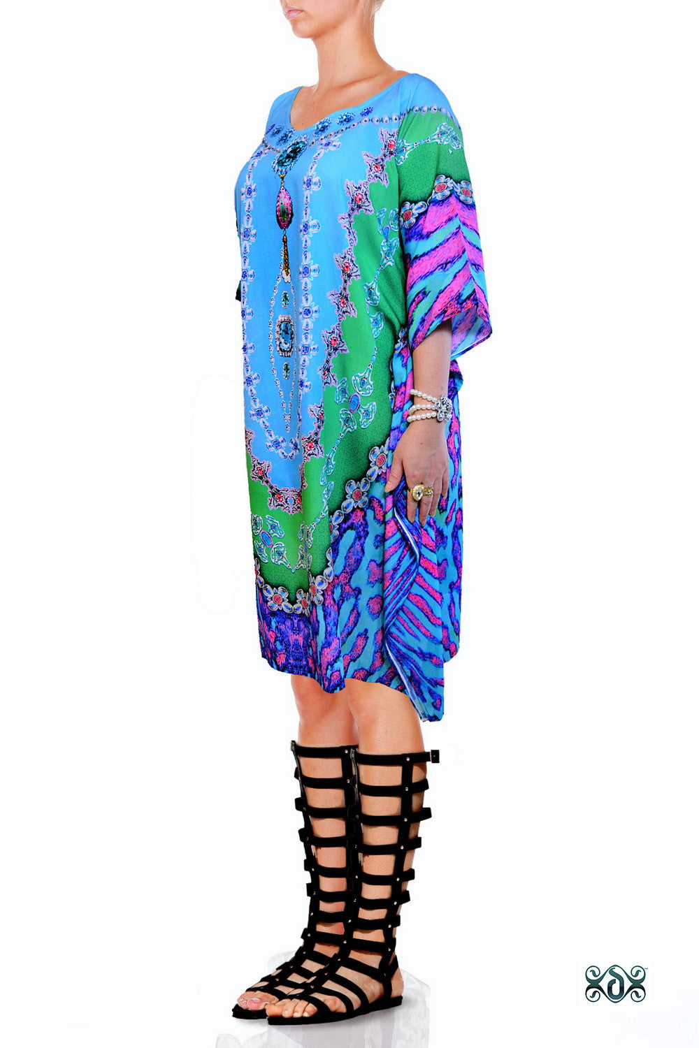 SUB- AQUALOGY Serene Aqua Discus Devarshy Short Embellished Kaftan - 1013.