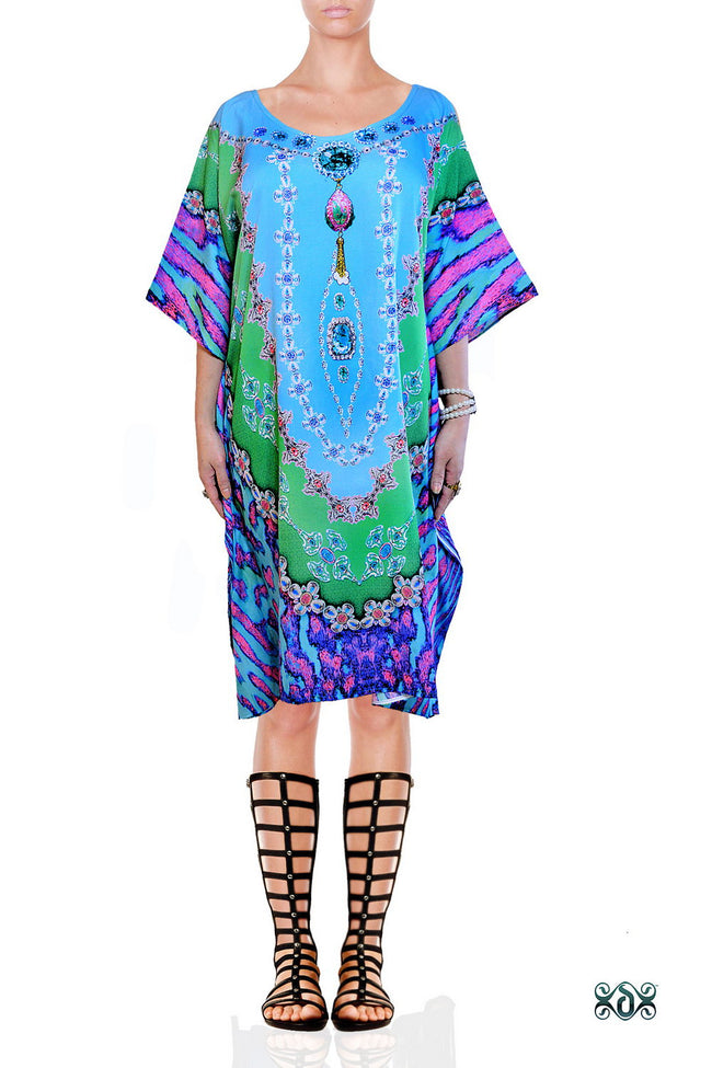 SUB- AQUALOGY Serene Aqua Discus Devarshy Short Embellished Kaftan - 1013.