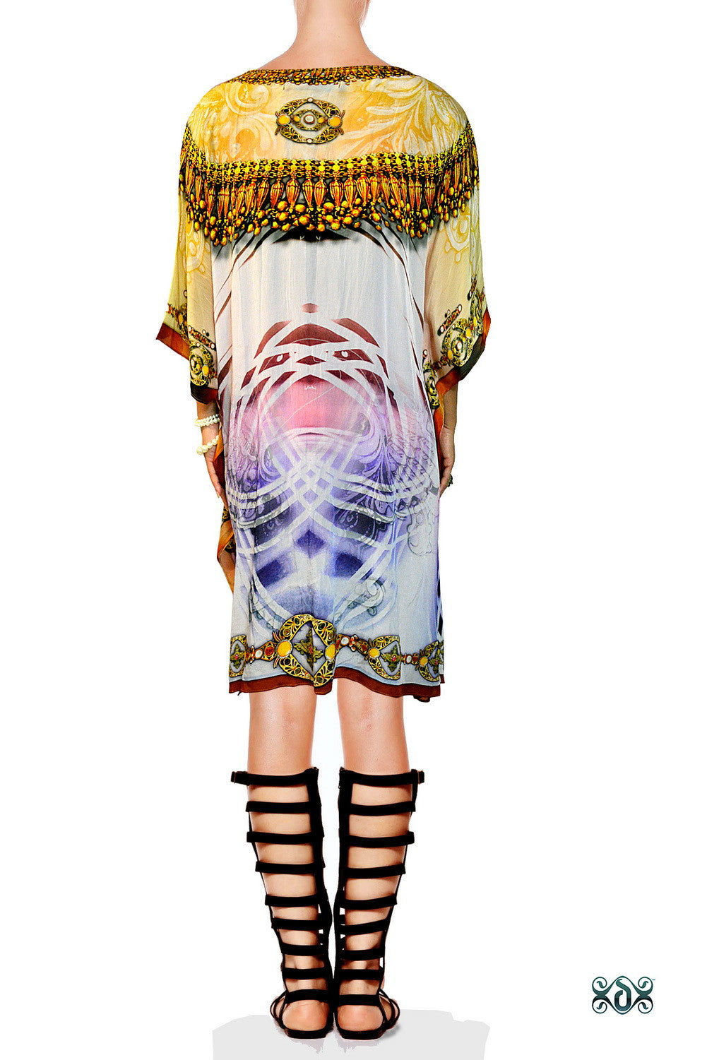 Ornate Pink Pure Silk Kaftan, Crystals Embellished Caftan, Short Silk Kaftan - 1011A