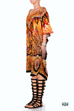 NATURE MORTE Decorated Feathers Devarshy Short Embellished Kaftan - 1039A.