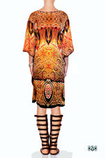 NATURE MORTE Decorated Feathers Devarshy Short Embellished Kaftan - 1039A.