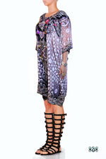 CRYSTALLIUS Decorated Stones Devarshy Pure Silk Short Embellished Kaftan - 1047A.