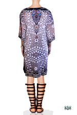 CRYSTALLIUS Decorated Stones Devarshy Pure Silk Short Embellished Kaftan - 1047A.