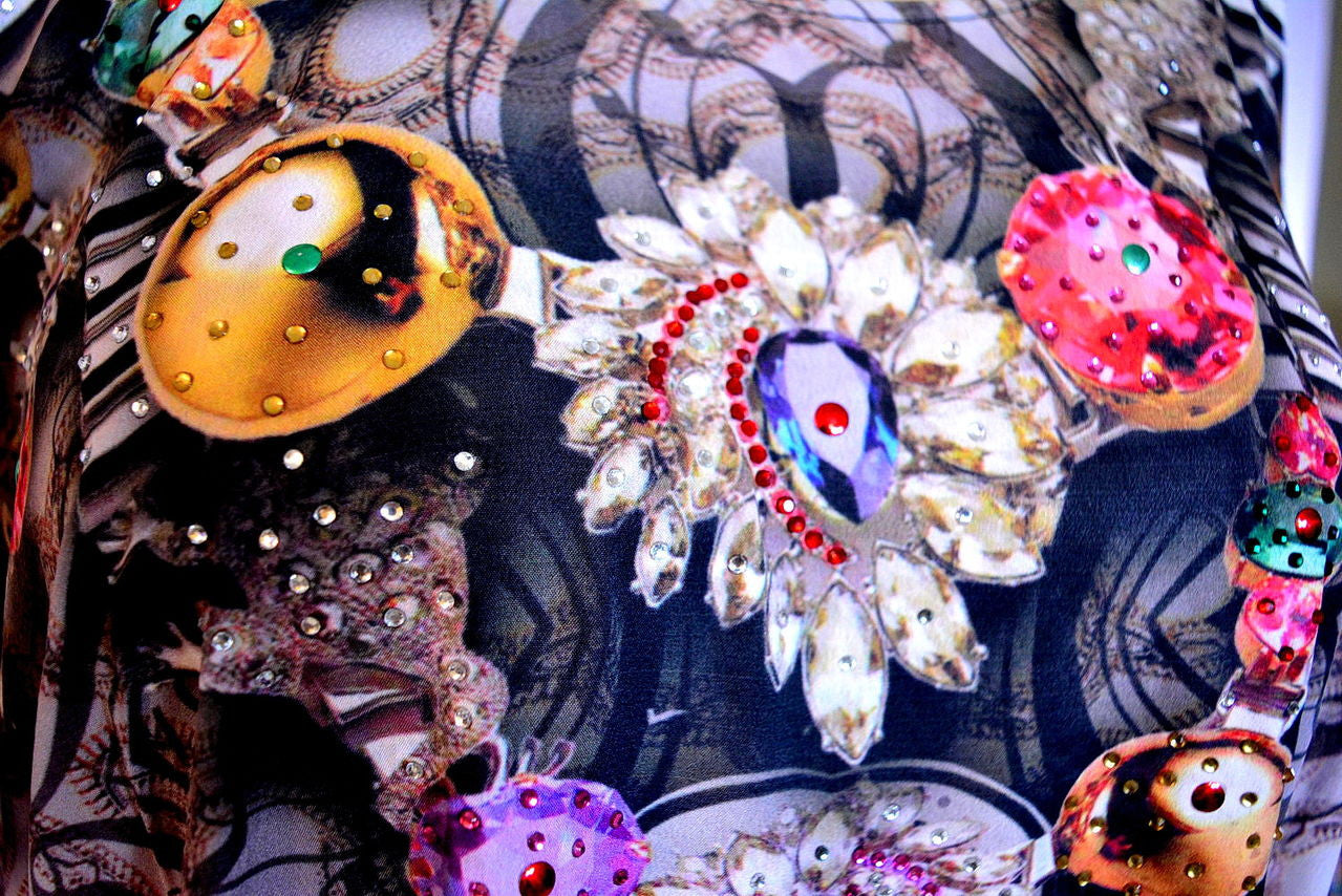 CRYSTALLIUS Decorated Stones Devarshy Pure Silk Short Embellished Kaftan - 1047A.