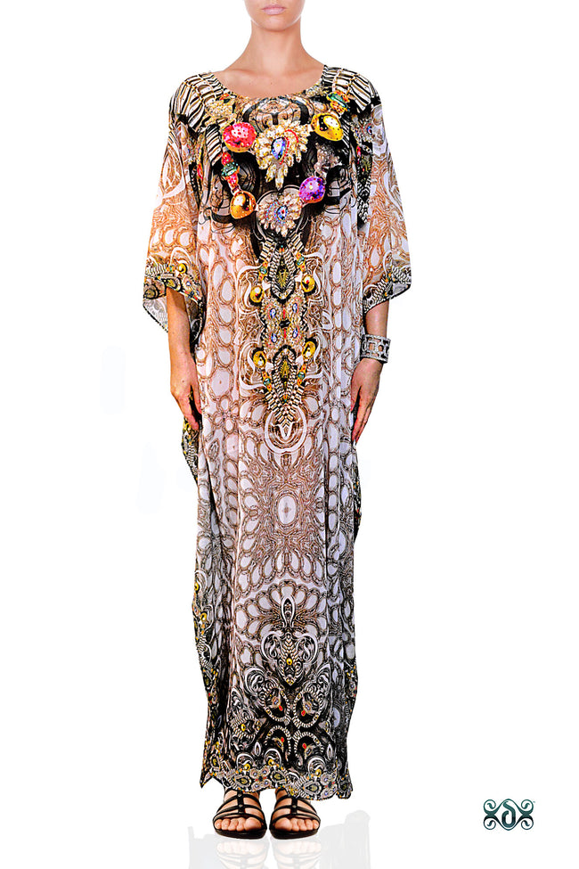 Devarshy Designer Digital print Luxury Crystals Ornate Long Embellished Kaftan -1047A , Apparel - DEVARSHY, DEVARSHY
 - 1