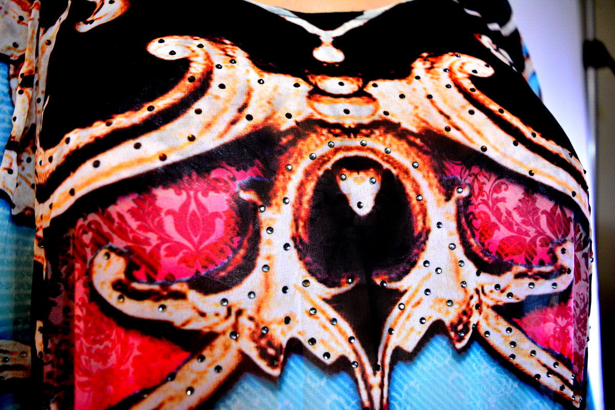 Devarshy Digital print Blue Baroque Style Designer Short Embellished Kaftan -1053B , Apparel - DEVARSHY, DEVARSHY
 - 4