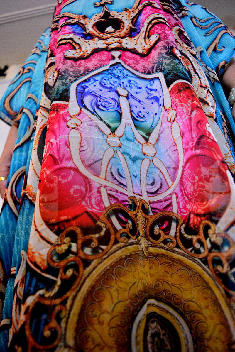 Devarshy Digital print Blue Baroque Style Designer Short Embellished Kaftan -1053B , Apparel - DEVARSHY, DEVARSHY
 - 5