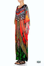 Devarshy Dazzling Creative Animal Print Ornate Chains Design Long Embellished Kaftan - 1061A , Apparel - DEVARSHY, DEVARSHY
 - 2