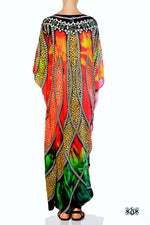 Devarshy Dazzling Creative Animal Print Ornate Chains Design Long Embellished Kaftan - 1061A , Apparel - DEVARSHY, DEVARSHY
 - 3