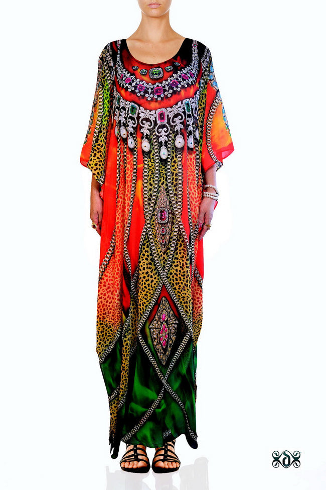 Devarshy Dazzling Creative Animal Print Ornate Chains Design Long Embellished Kaftan - 1061A , Apparel - DEVARSHY, DEVARSHY
 - 1