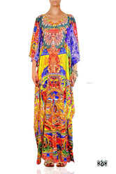 Devarshy Yellow Thangka Painting Crystals Embellished Long Kaftan - 1064B