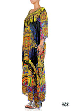 Digital print Devarshy Designer Navy Blue Tibetan painting Embellished Maxi Kaftan -1065B , Apparel - DEVARSHY, DEVARSHY
 - 2