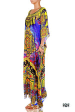 Devarshy Designer Digital print Decorous Tibetan painting Long Embellished Kaftan - 1065C , Apparel - DEVARSHY, DEVARSHY
 - 2