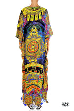 Digital print Devarshy Designer Navy Blue Tibetan painting Embellished Maxi Kaftan -1065B , Apparel - DEVARSHY, DEVARSHY
 - 3
