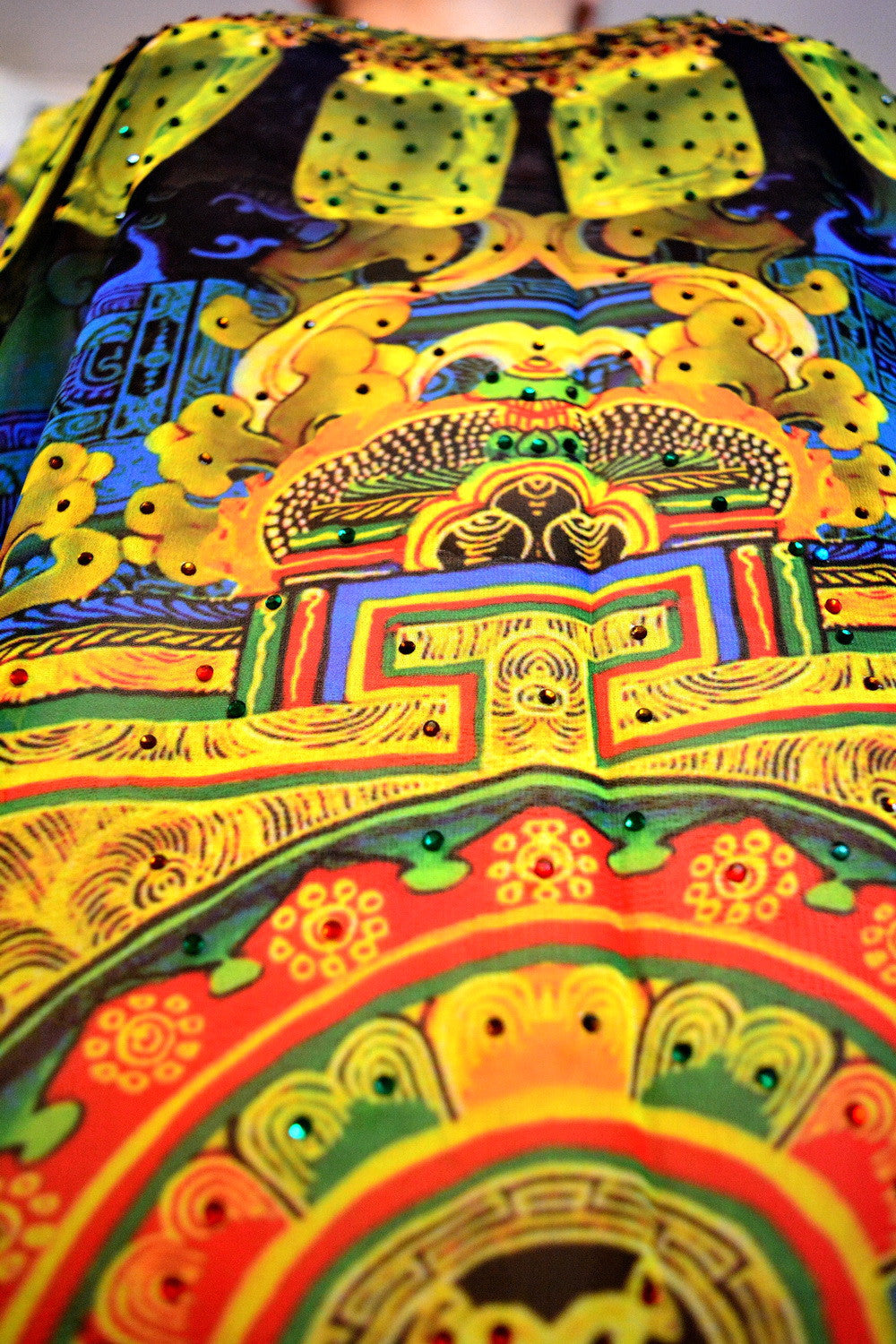 Digital print Devarshy Designer Navy Blue Tibetan painting Embellished Maxi Kaftan -1065B , Apparel - DEVARSHY, DEVARSHY
 - 4