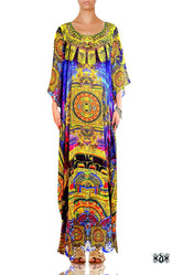 Devarshy Artistic Thangka Painting Crystals Embellished Long Kaftan - 1065C