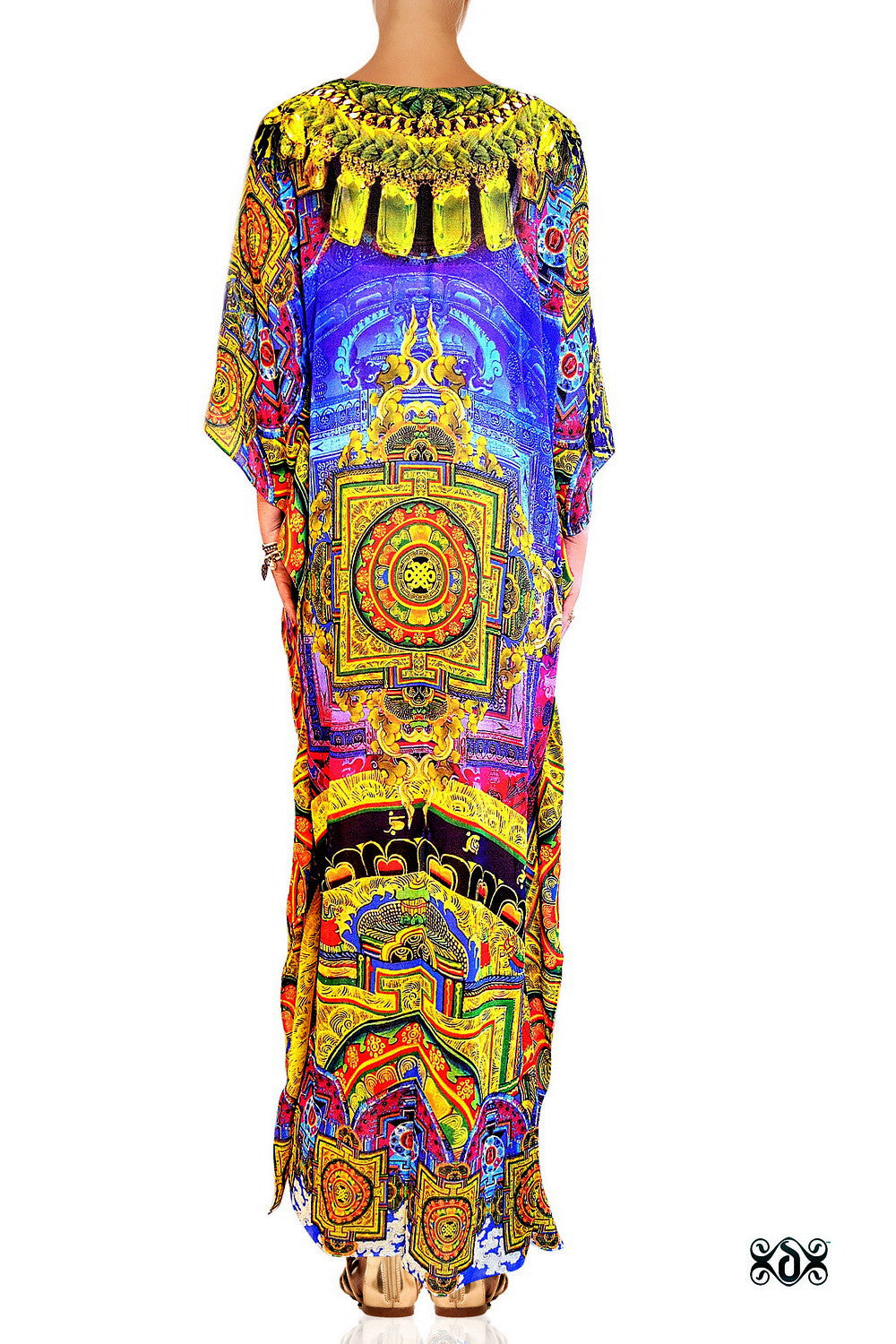 Devarshy Designer Digital print Decorous Tibetan painting Long Embellished Kaftan - 1065C , Apparel - DEVARSHY, DEVARSHY
 - 3