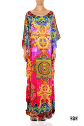 Devarshy Pink Thangka Painting Crystals Embellished Long Kaftan - 1066A